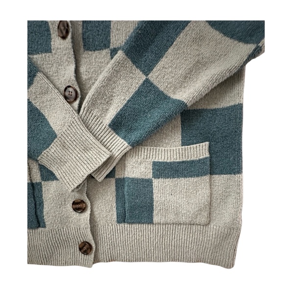 FOREVER 21 Women’s Knit Sweater Size M Button-down Blue Cardigan Plaid - Picture 6 of 8